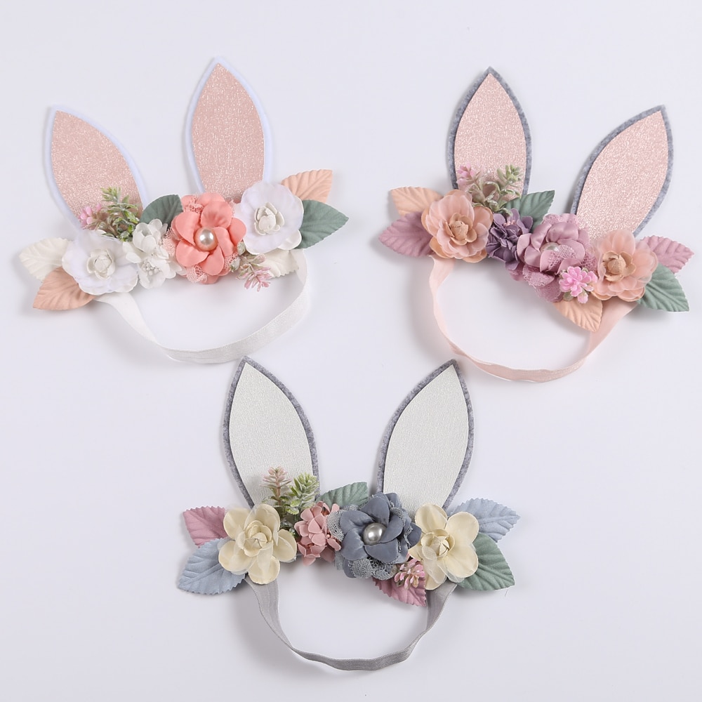 Baby Wide Bunny Ear Floral Headbands Photography Prop Lacehair Bows Bands Infant Toddler Hairbands Hair Accessories