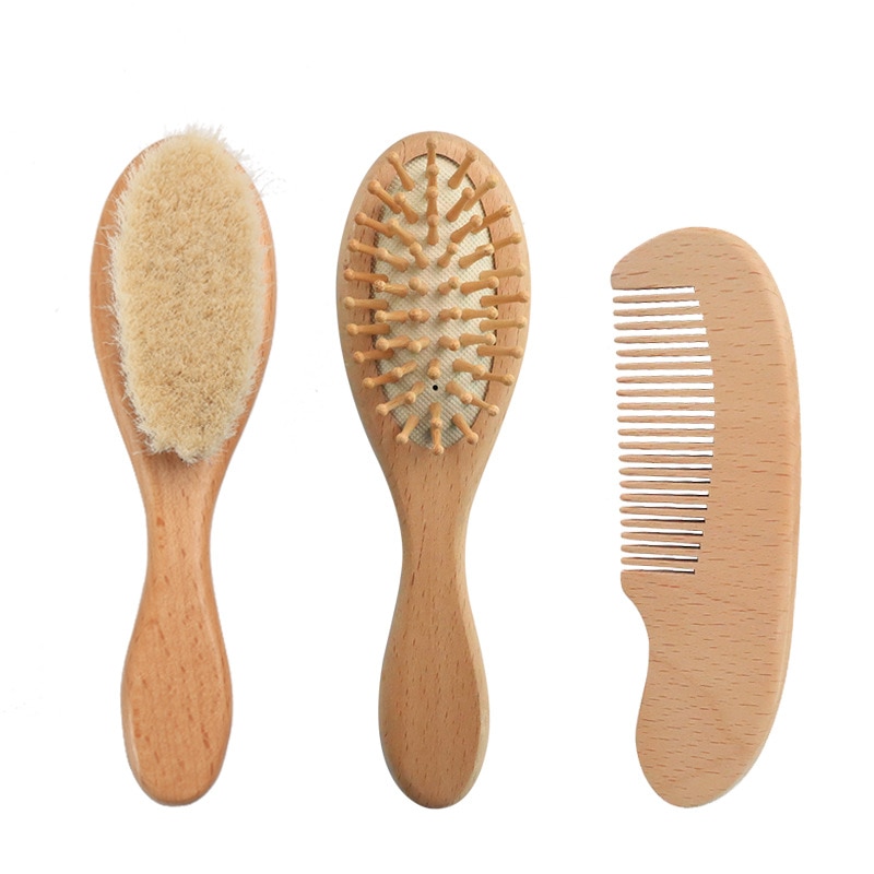 3PCS / SET baby shampoo brush shower wool brush children's beech wood