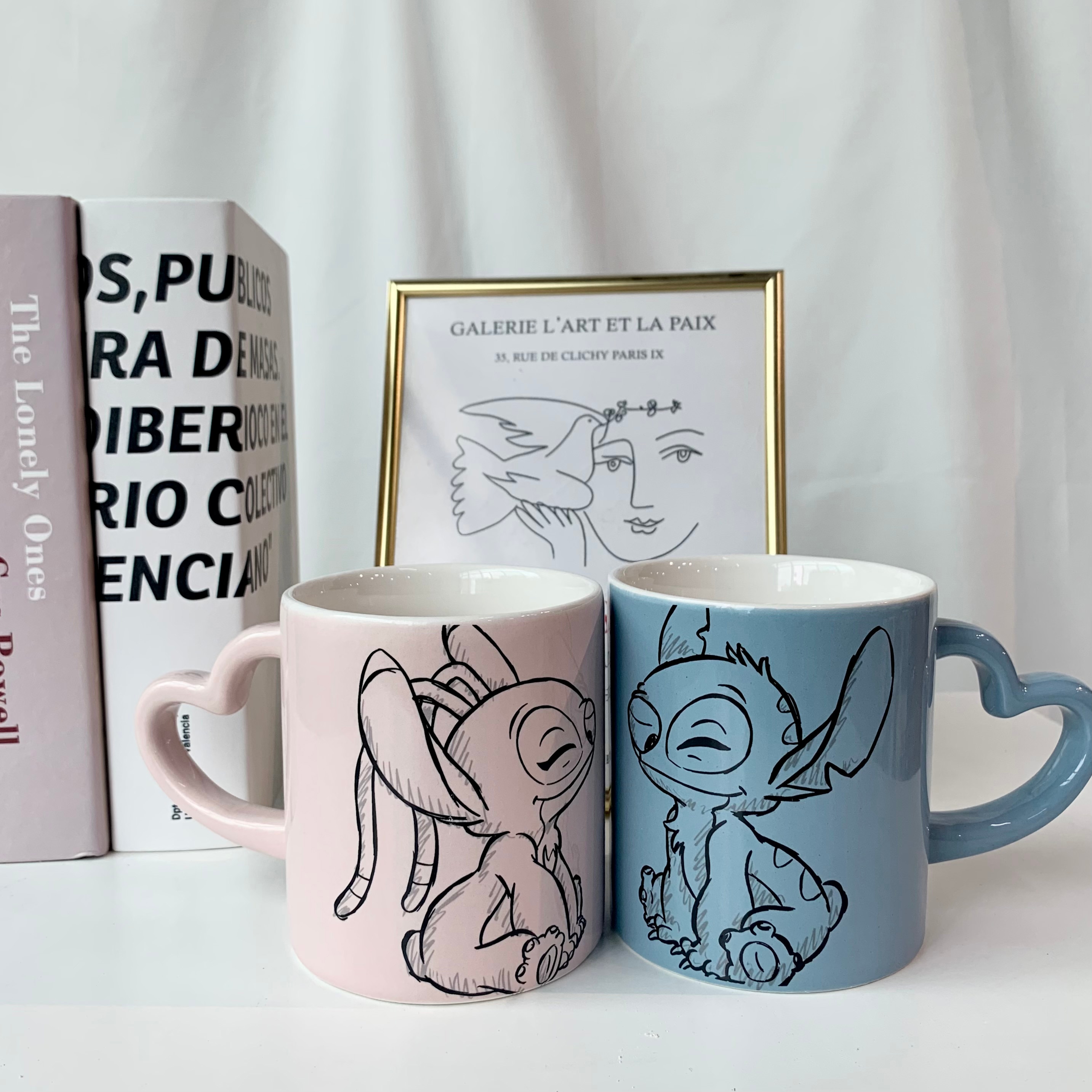 2 Pcs/Set Disney Stitch Cup Ceramic Water Cup Office Home Milk Cup Creative Cute Couple Pair Cup Girls' Boy Couple Cup Gift