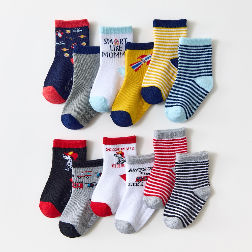 2021 New Spring Autumn Non-Slip Children's Sock 6 Pairs/Lot Striped Cotton Cute Cartoon Newborn Baby Socks