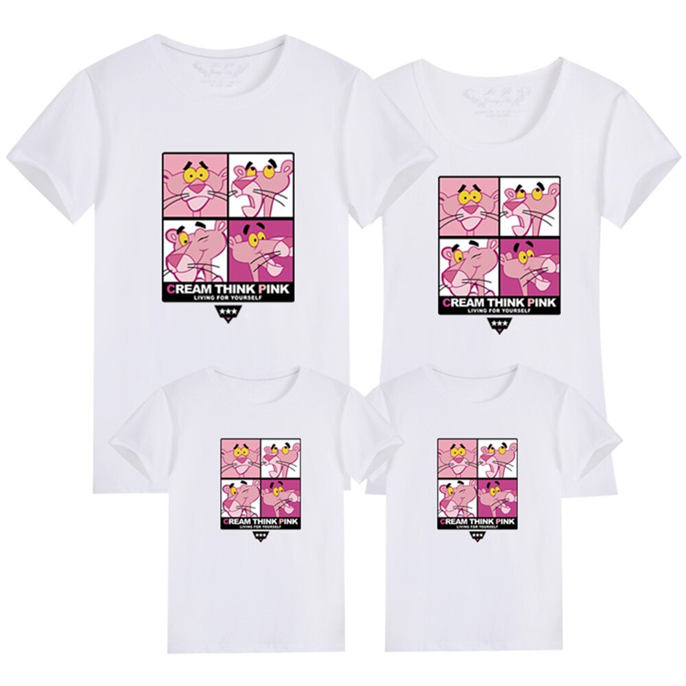New Fashion Parent-child Summer T-shirts Cotton Cartoons Base Short Sleeve Family Cute Loose Tee Shirt Casual Funny Pullover