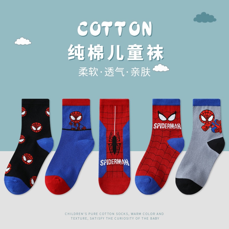5 Pairs Disney Marvel Avengers Anime Socks Hero Spiderman Children Socks Casual Boys and Girls Socks Kids Christmas Gift