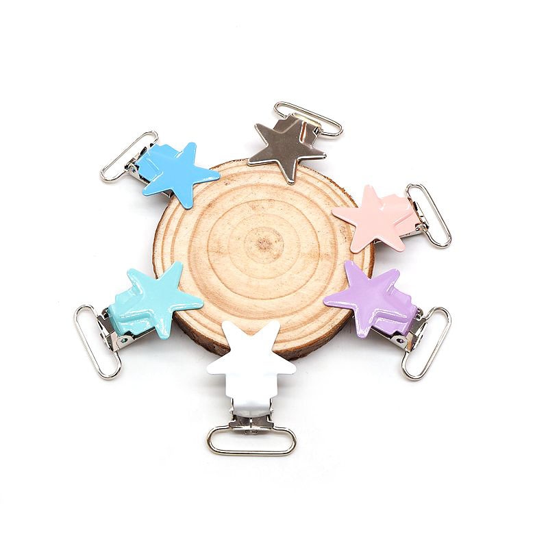 Chenkai 50PCS 1'' 25mm Star metal Clips For Suspenders Soothers Pacifier Clips For DIY Baby Teether Chain Toy Holder A