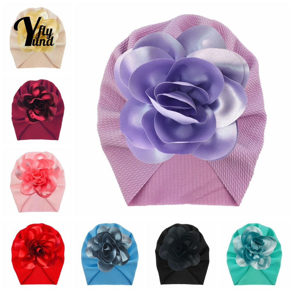 Yundfly 6 Inches Cute Handmade Flowers Toddler Beanie Cap Soft Comfortable Baby Turban Hat Floral Headwear Kids Hair Accessories