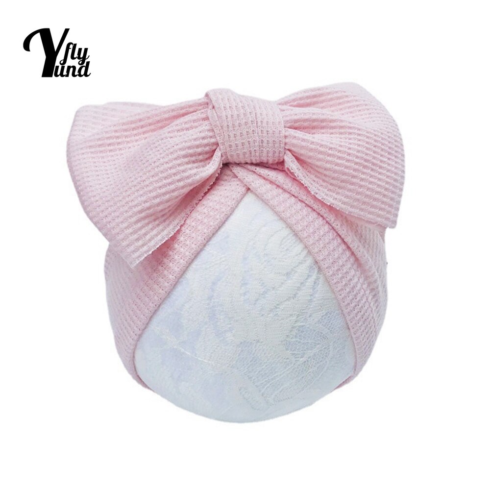 Yundfly Solid Color Knitting Baby Turban Hat Fashion Handmade Bowknot Newborn Beanie Caps Infant Headwear Kids Photography Props