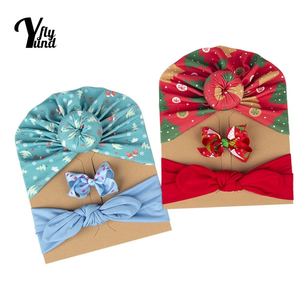 Yundfly Children's Cute Cartoon Print Hat Hairpins and Elastic Hairband Set Sweet Kids Hair Accessories Christmas Decoratio