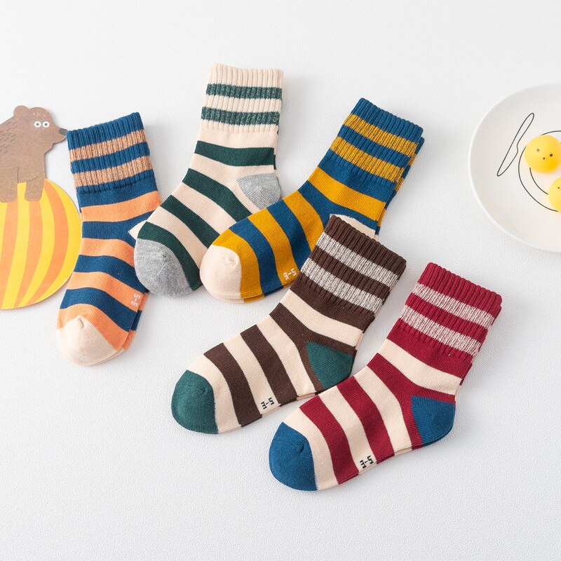 5 Pairs Children Socks Breathable Girls Boys Sport Socks Unisex Cotton Stripe Toddler Infant Socks for Babies Autumn Winter Sock