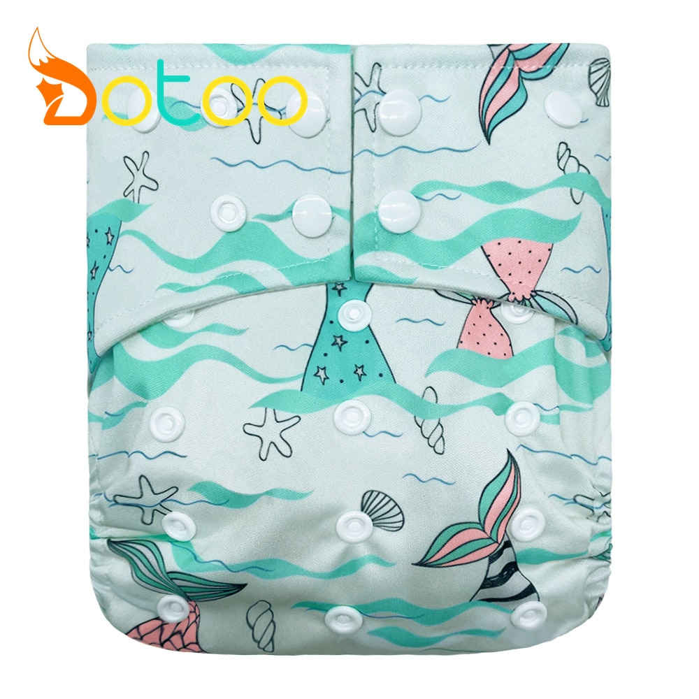 Dotoo Sea Waves And Fish Tails Printed Washable Adjustable Double Gusset Square Cloth Nappy For 3-15KG Baby Diaper