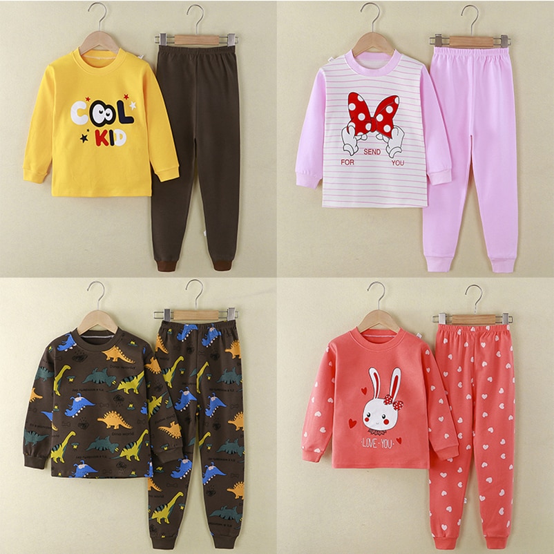 Children Long Johns Outfits Baby Boy Cartoon Letter Cotton Pajama Tracksuits Tops Tees Leggings Tracksuits Fashion Cltohing Set