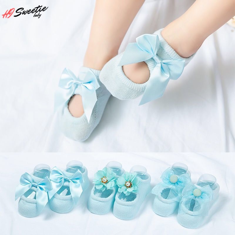 3 Pairs Baby Girl Socks Lace Flower Newborn Baby Socks for Girls Cotton Anti-Slip Kids Floor Socks Bow Spring Girls Gift Sokken
