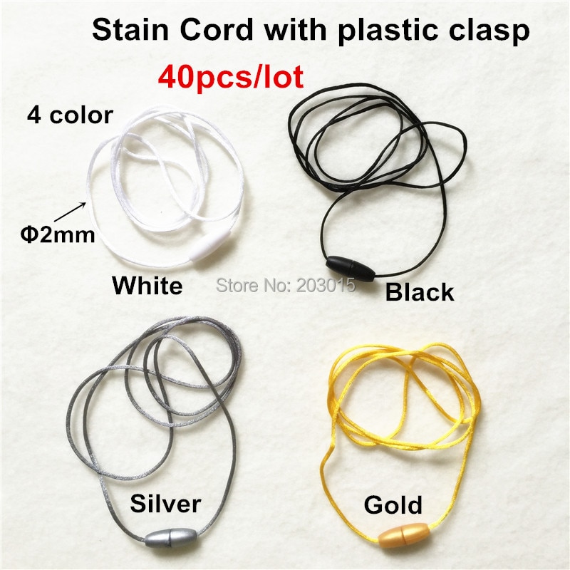 (4 color) 40pcs 2mm Satin Cord with Safety Plastic Breakaway Clasps for DIY Silicone Baby Teething Pendant Necklace