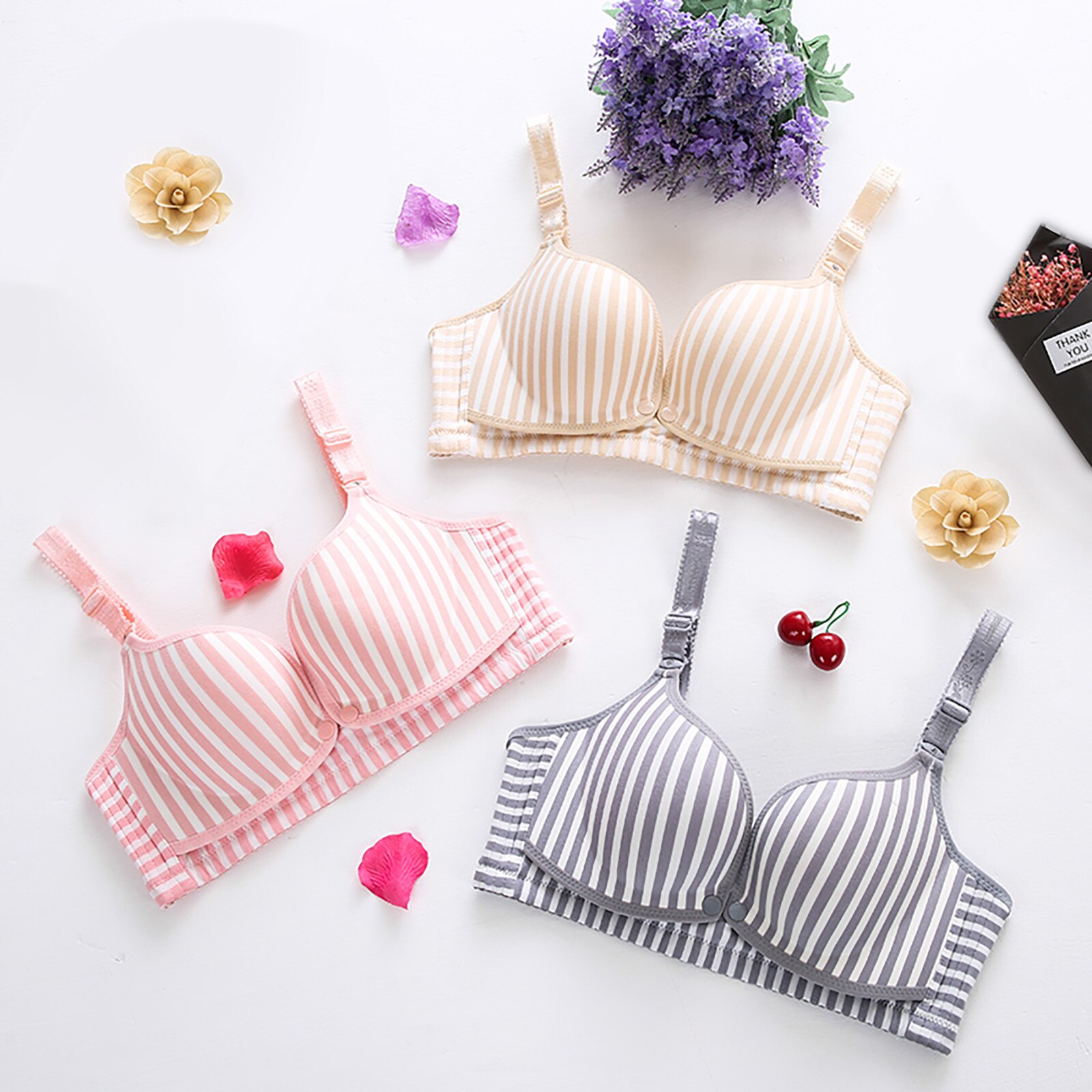 Maternity's Breathable Striped Breast-feeding Bras Shoulder Strap Without Steel Ring New Lingerie Brassiere Front Button Br