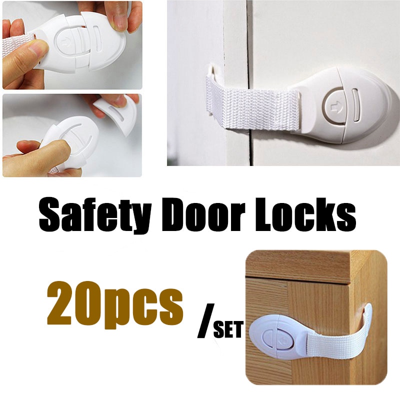 20Pcs Safety Door Locks Cabinet Cupboard Locks Childproof Tools Door Cabinet Drawer Ribbon Refrigerator Lock Protect Baby Infant