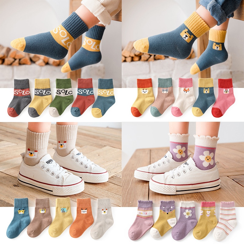 5 Pairs Cotton Kids Socks Warm Winter Socks For Baby Girls Cute Cartoon Newborn Toddler Socks Boys Socks 0-12 calcetines niña