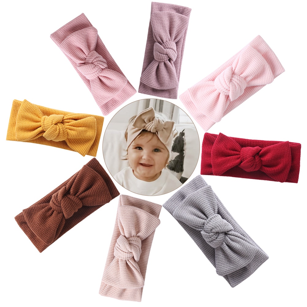 Baby Bow Headband Thick Ribbed Solid Headwrap Autumn Winter Knot Knitted Hair Bands Newborn Boy Girl DIY Hair Accessories