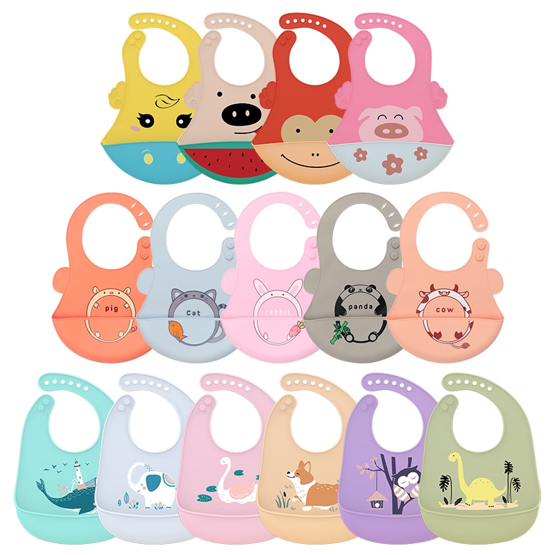 1PC Silicone Baby Bibs waterproof Baby Saliva Towel Animal Adjustable Cloths Bandana Soft Feeding Cartoon Aprons