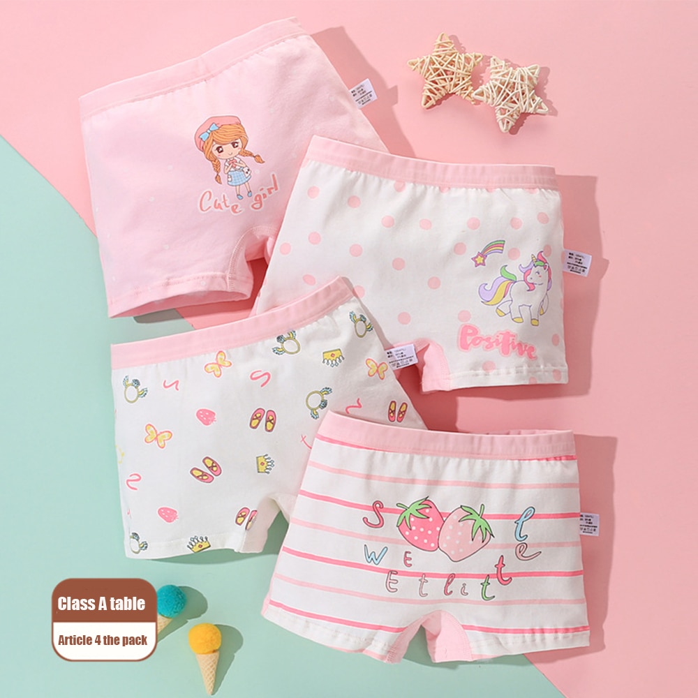 Girls Panties Kids Cotton Underwear Children's Briefs Strawberries Princess Cartoon Short 4pcs/Lot