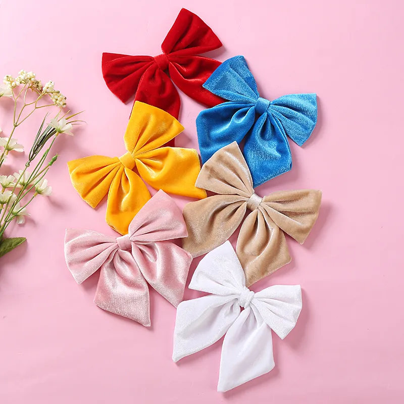 2Pcs/Set Baby Girl Bows Hair Clips For Children Velvet Hairpins Kids Accessories Princess Hairclip Vintage Props Barrette 6 Inch