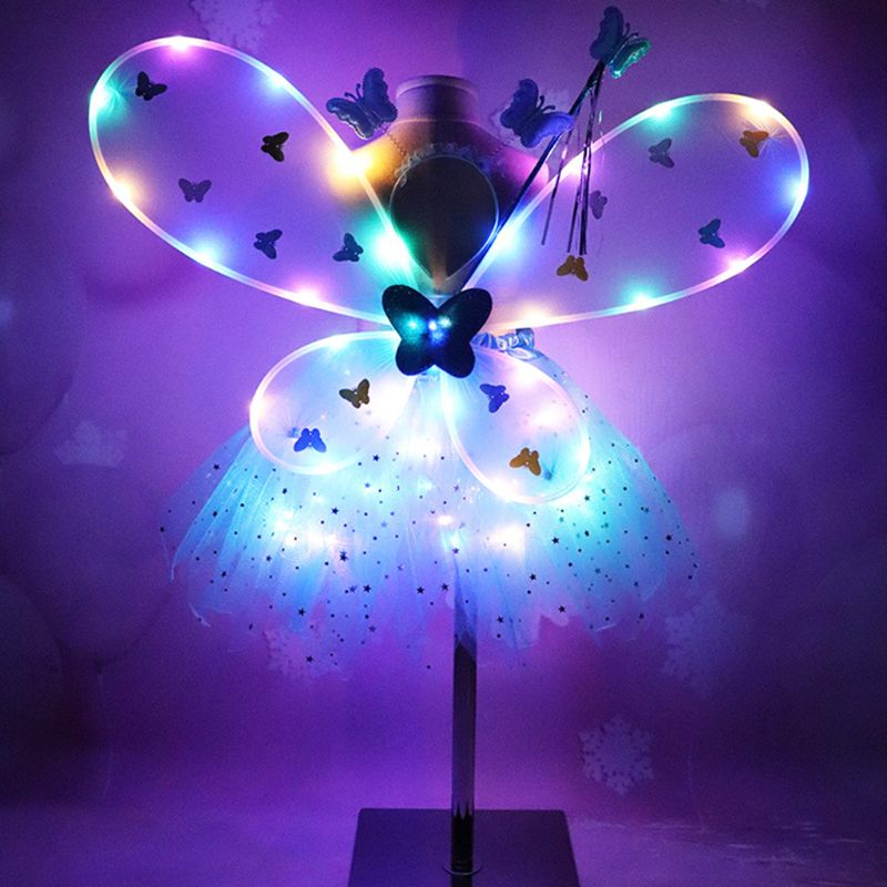 Cute Children Costumes Performance Props Glow Butterfly Princess Angel Wings Fairy Stick Kids Dress Up Halloween Playing Toys