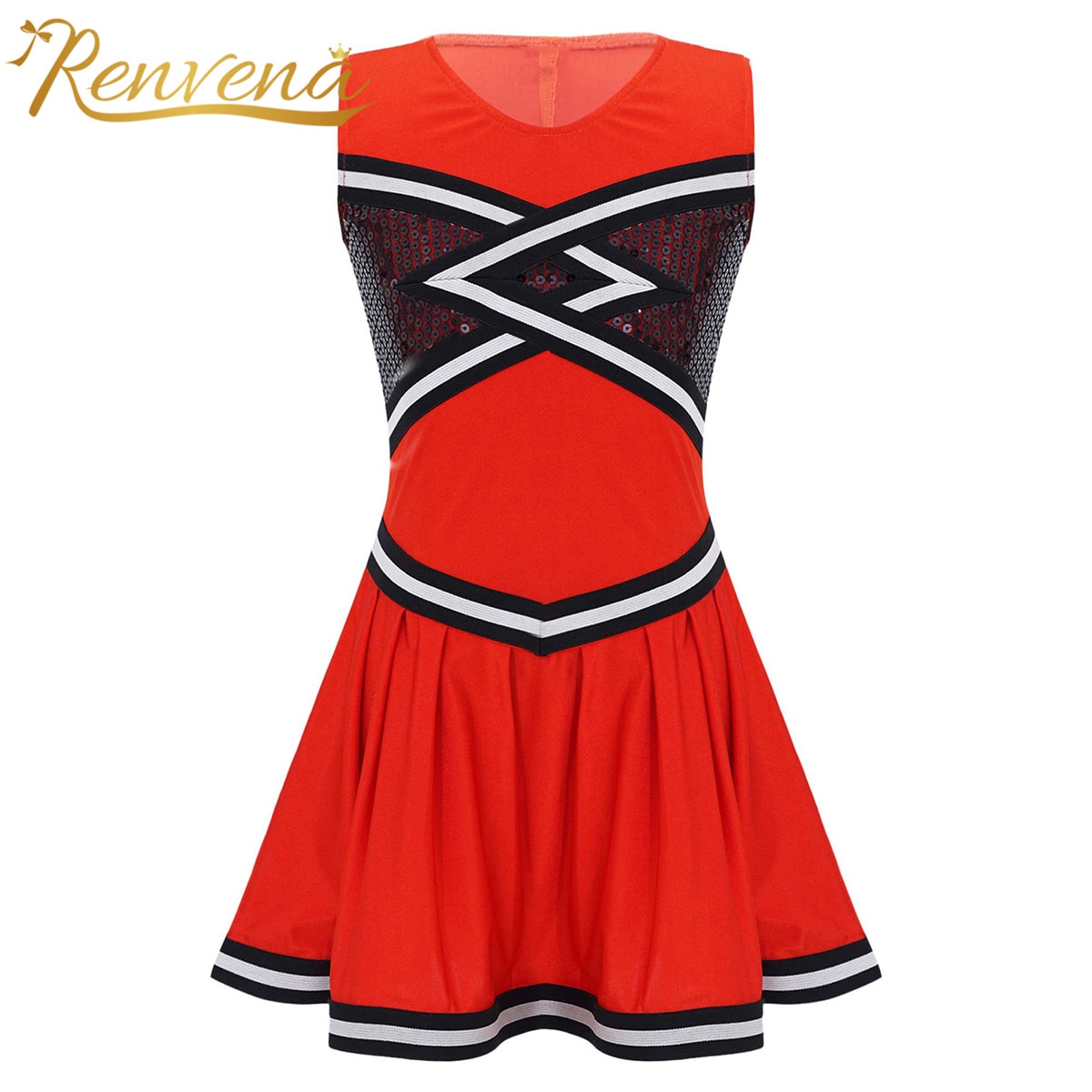 Girl Kids Dress Stylish Cheerlead Uniforms Dress Sequins Patchwork Cheerleading Dance Dress Children Dance Wear for Competiton