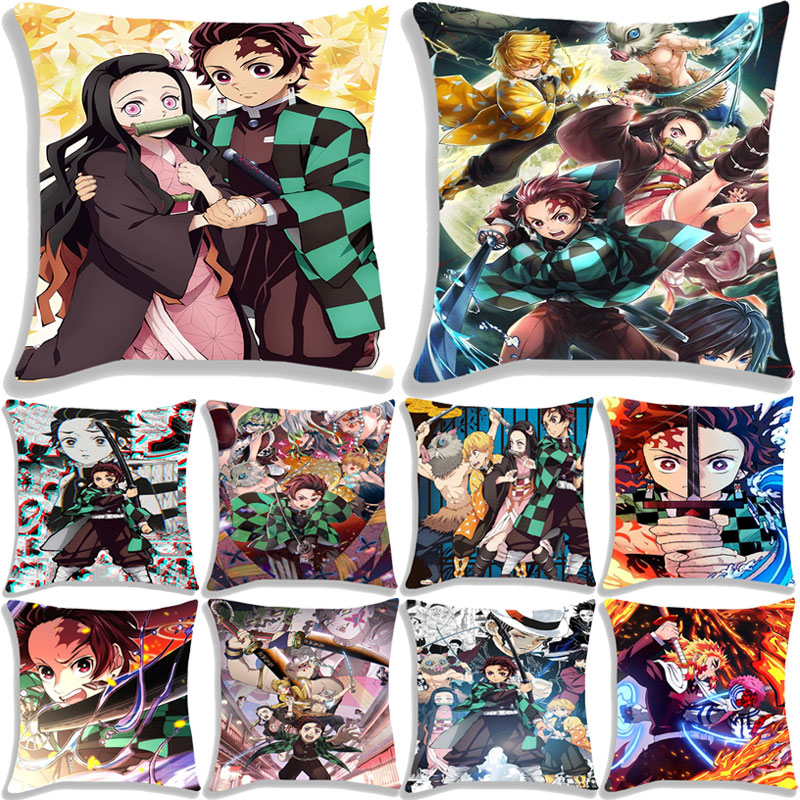 Anime Demon Slayer Pillow Case Bedroom Zip Kimetsu No Yaiba Pillow Cover Home Decoration Throw Pillowcase (One Side) Can Custom