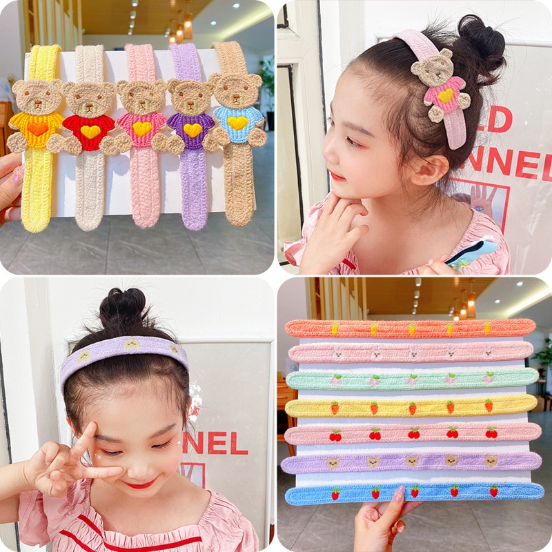 Children's Cartoon Bear Magic Hair Band Sticker Autumn New Wool Knitting Magic Sticker Girls Lovely Hair Headdress