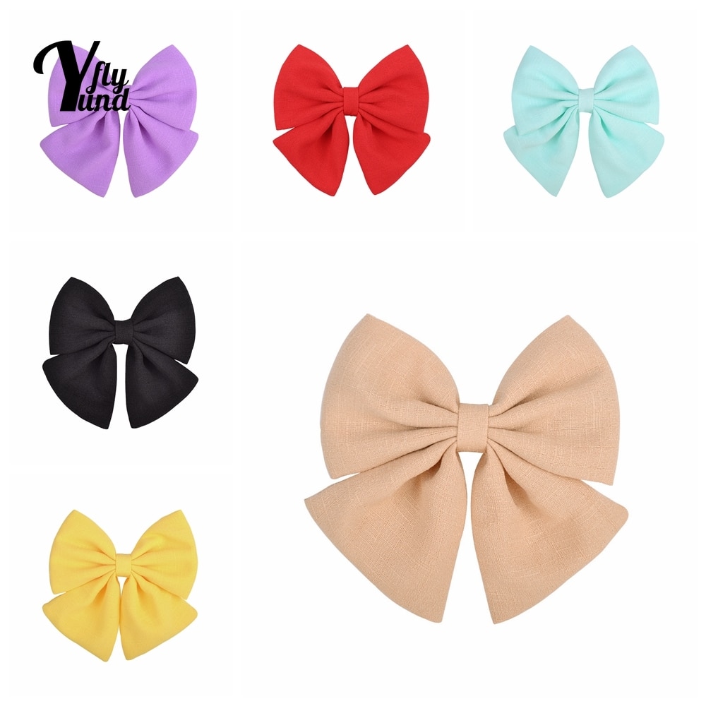 Yundfly Solid Color Chiffon Bowknot Children Hairpins Cute Handmade Bows Duckbill Clips Sweet Hair Accessories Photography Props