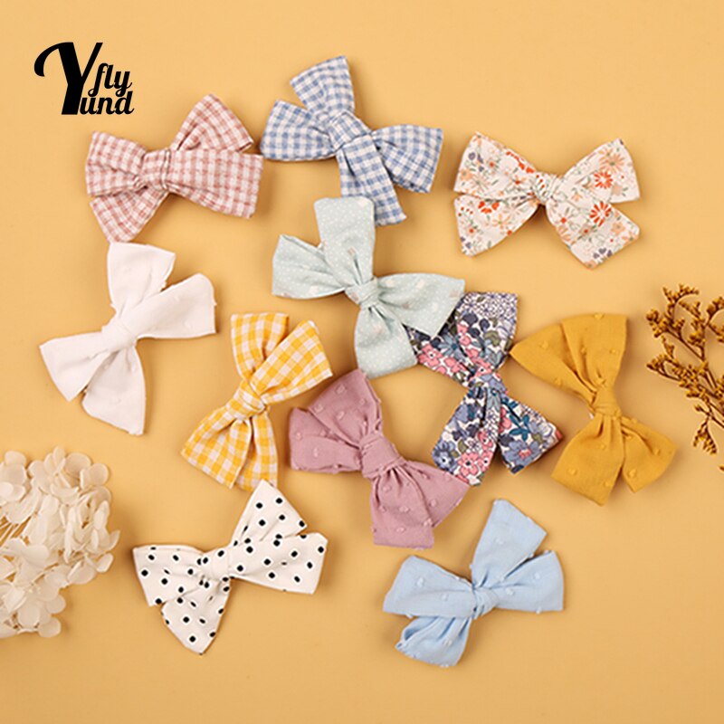 Yundfly 3/4pcs/lot Fashion Baby Girls Bangs Hairpins Cute Plaids Print Bowknot Hair Clips Bows Headwear Clothing Decoration