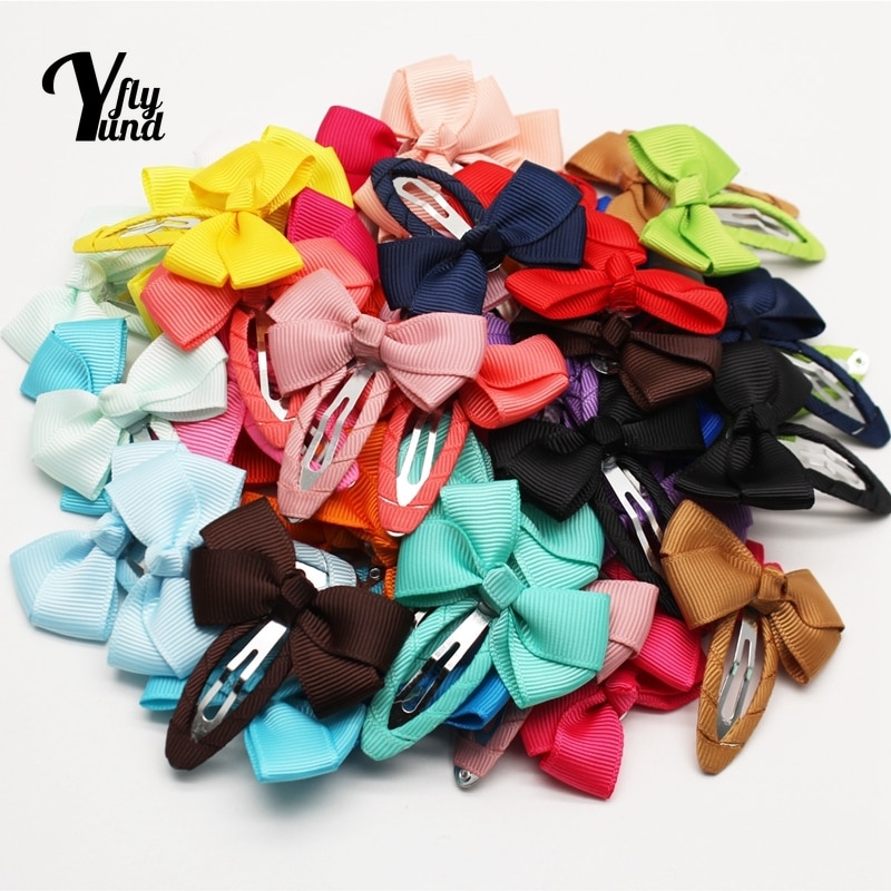 Yundfly 2pcs/lot 5 CM Grosgrain Ribbon Bowknot BB Clips Toddler Solid Color Bows Bangs Hairpins Baby Headwear Hair Accessories