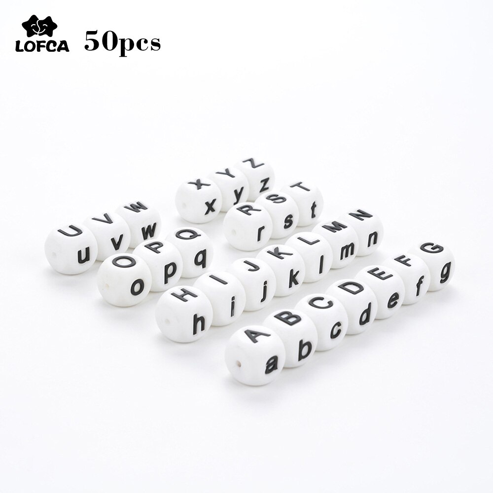 LOFCA Silicone Alphabet Beads 16mm 50pcs Silicone letter beads BPA free For Teether Necklace Making DIY Baby Teether Food Grade