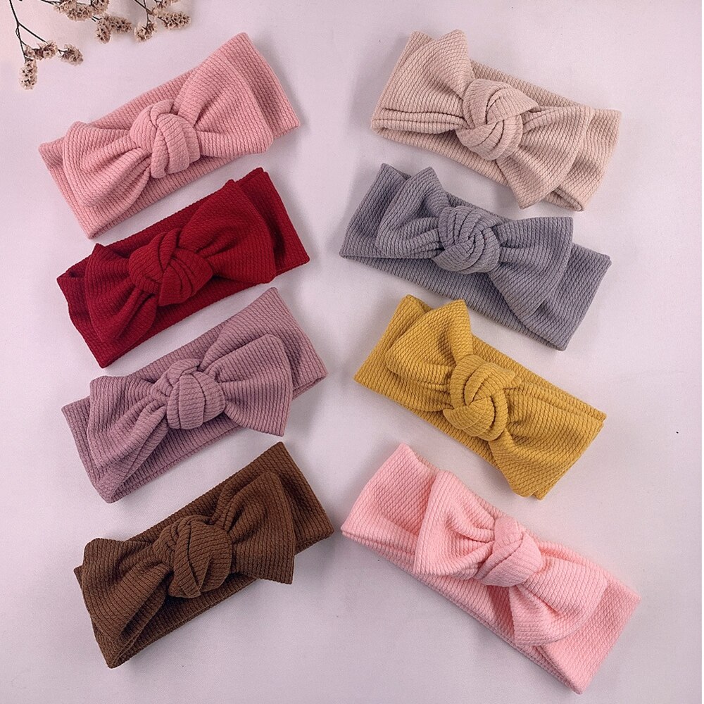 Children's Solid Color Knitting Striped Hairband Fashion Handmade Bowknot Elastic Headband Infant Headwear Clothing Decorat