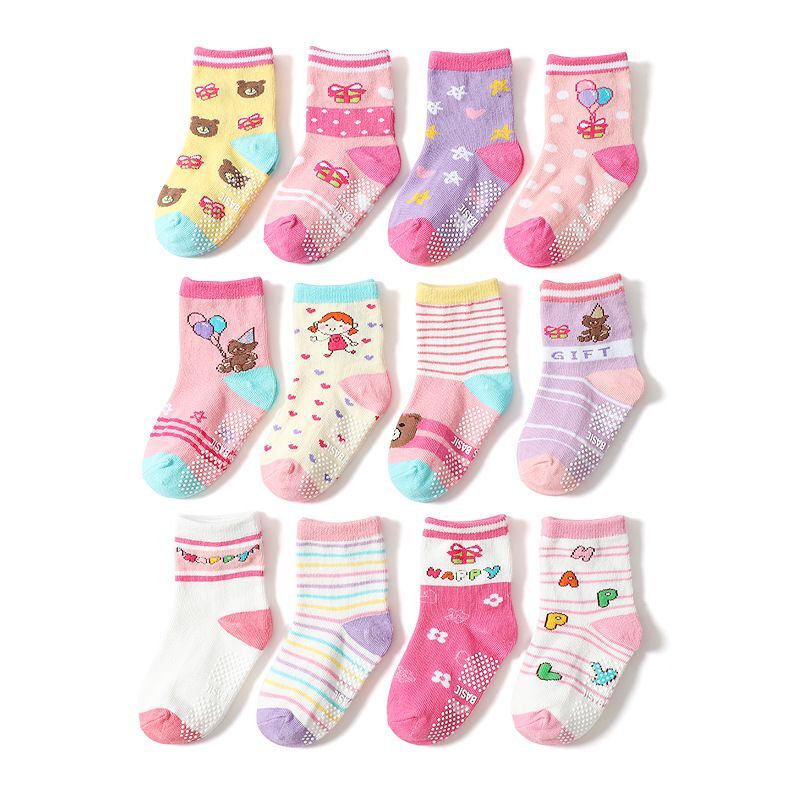 2 Pairs/Lot Cotton Baby Rubber Slip-Resistant Floor Socks Kid's Socks 1-5 Years