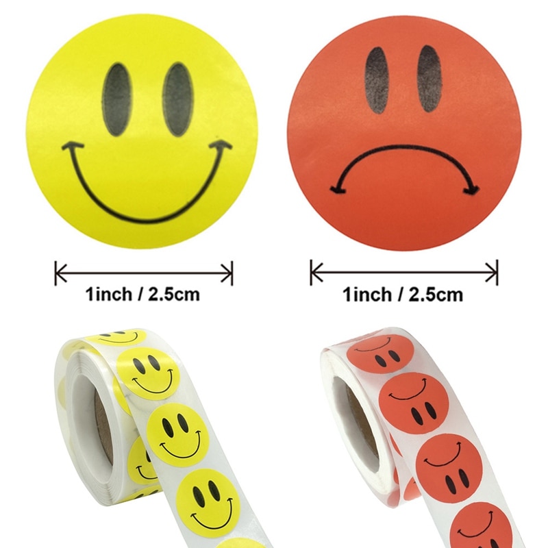 Kawaii Cute Yellow Dots Labels Happy Smile /Sad Face Sticker Kids Toys Smile Face Sticker 500pc For Kids Students Reward Sticker