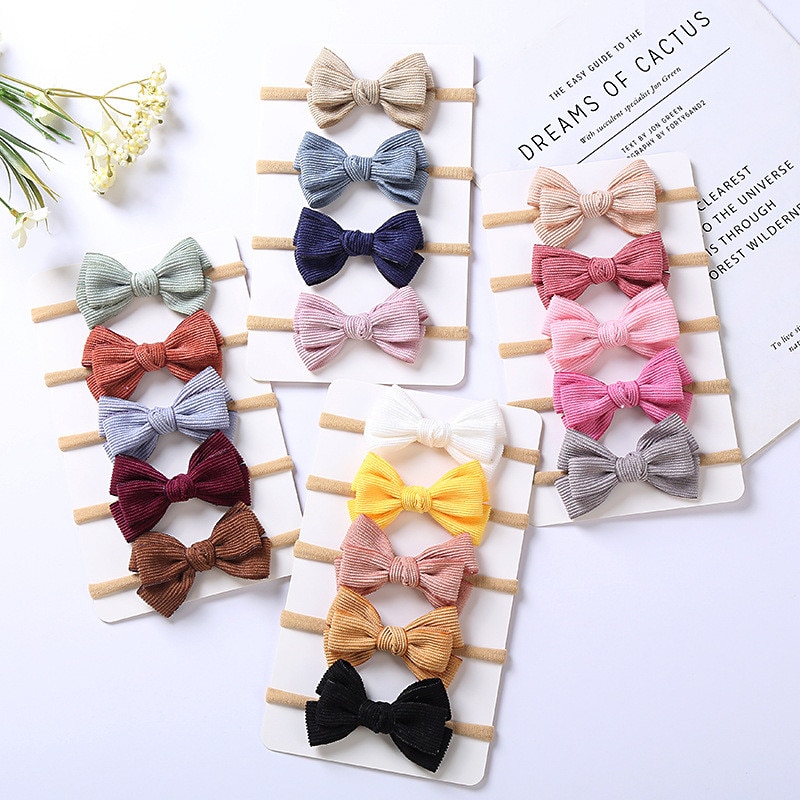 Baby Headband Bow Headbands For Girl Corduroy Head Band Thin Nylon Hairband Newborn Kids Toddler Hair Accessories Spring Summer