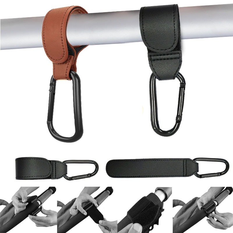 1/2pcs PU Leather Baby Bag Stroller Hook Pram Rotate 360 Degree Rotatable Velcro Cart Organizer Pram Hook Stroller Accessories