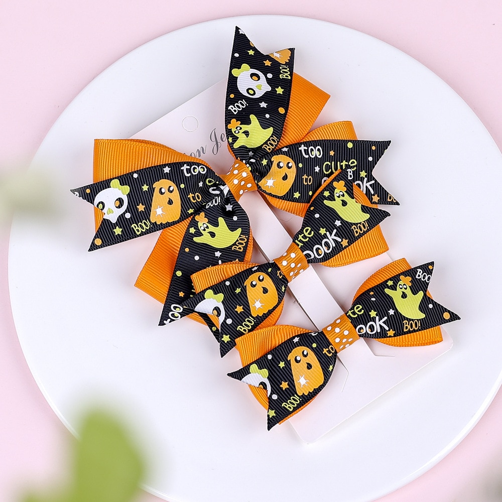 Halloween Bow Hairpin Children's Headwear Baby Headwear Children's Hairpin Pumpkin Pattern Headdress Halloween Gift 3s