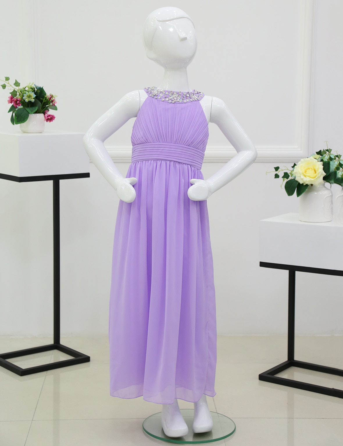4-16Y Girls Chiffon Sleeveless Flower Girl Dress Princess Pageant Wedding Bridesmaid Birthday Party Dress For Girls