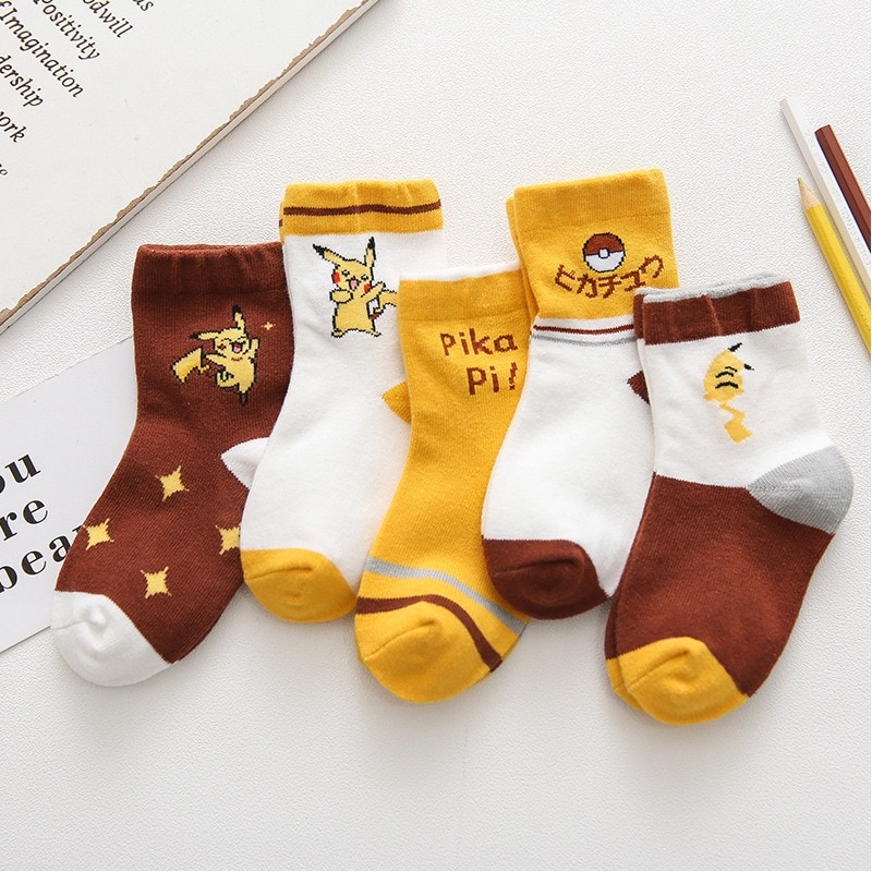 Baby Boy Spring Autumn Dinosaur socks Child breathable fashion cotton cartoon stripe socks Toddler Girls Kawaii Pikachu 5 Pairs
