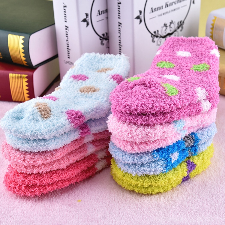 1 pair mid-calf length sock Winter Sweet Candy warm Coral Fleece Baby Socks Soft Warm for 3-8 Years Children