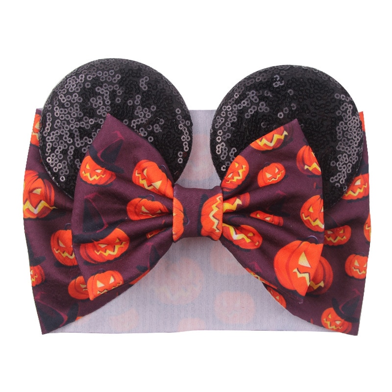 Baby Sequins Mouse Ears Headband Soft Bow Elastic Hair Bands Ghost Halloween Cosplay Turban Hair Accessories for Toddler Kids