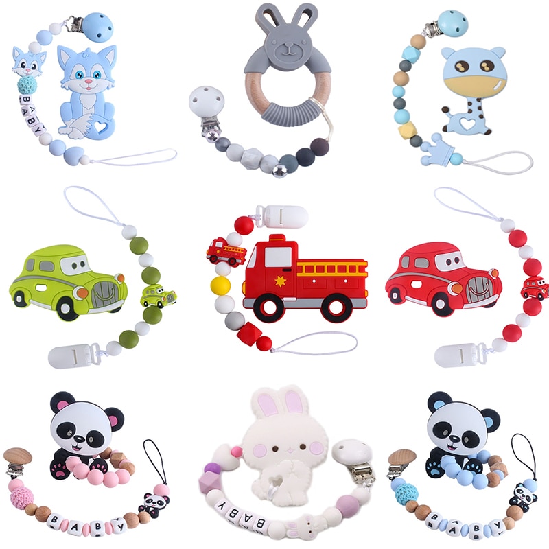 Pacifier clip holder silicone Cartoon Car Shaped food silicone teether toys For babies Soothe the mood Shower sui