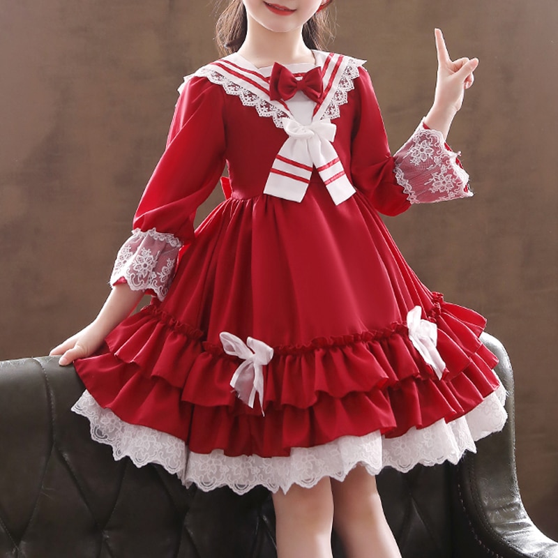 Kids Little Girls' Dress Patchwork Party Birthday Ruffle Patchwork Lace Trims Knee-length 3/4 Length Sleeve Princess Sweet 