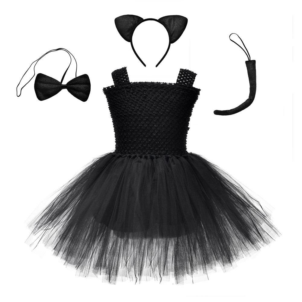 Children Girls Halloween costumes Tutu Dress Girls' Cat Suits Cosplay Black Tutu Dress Party Dance Clothes Kids Wear