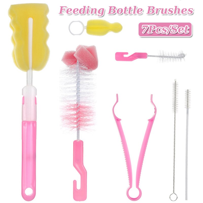 7Pcs/Set Baby Feeding Bottle Brushes Set Baby Nipple Milk Bottle Sponge Brush for Toddler Infant Pacifier Cleaner Straw Brushes