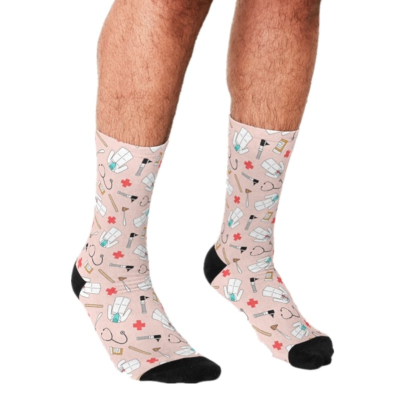 Men's Funny socks Medical Doctor Nurse Printed Socks Men harajuku Happy hip hop Novelty cute boys CrewCrazy Socks for men