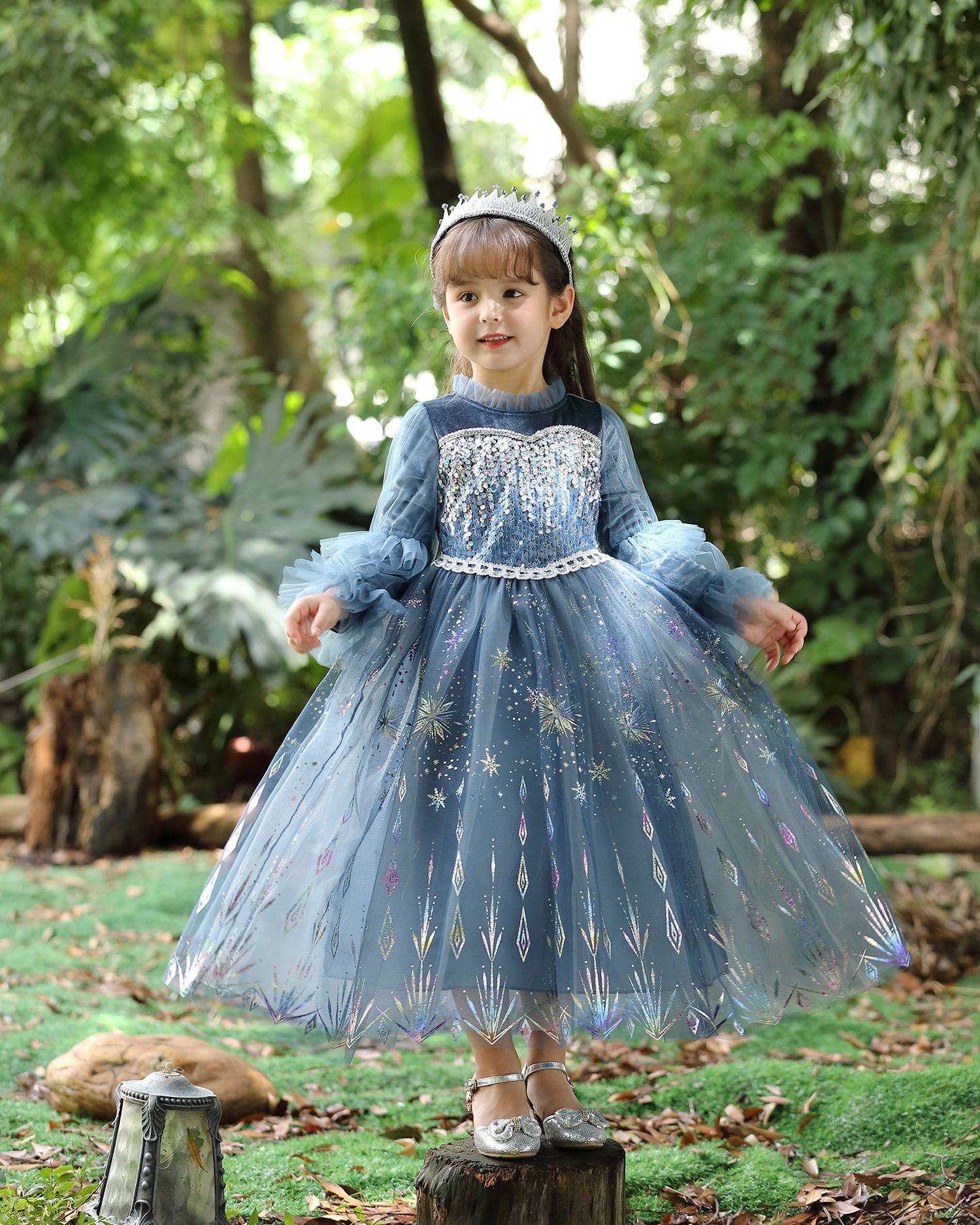 Autumn Winter Long Sleeve Girls Elsa Princess Dress Halloween Snow Queen Costumes Sequin Dress