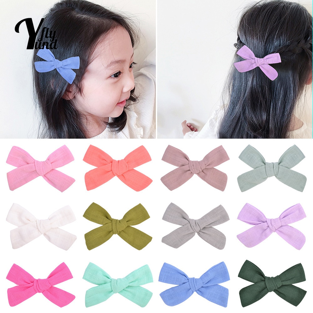Yundfly 1 Pair Solid Color Handmade Bowknot Infant Hair Clips Cute Princess Bangs Hairpins Baby Girls Headwear DIY Styling Tools