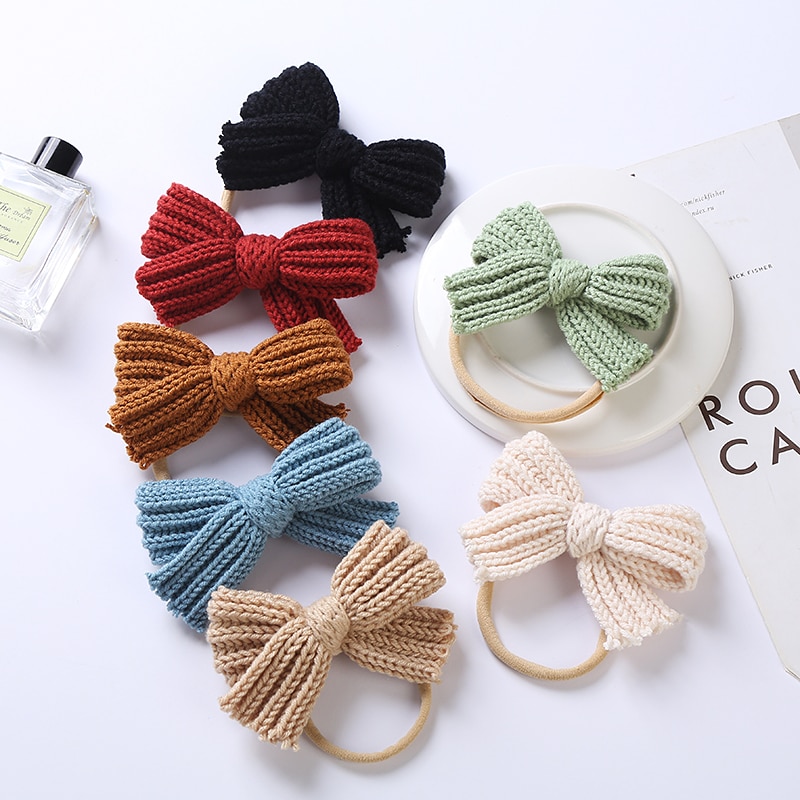 Bows Hair Baby Headband Girls Woolen Knit Headbands For Children Elastic Hairband Winter Newborn Infant Princess Accessories