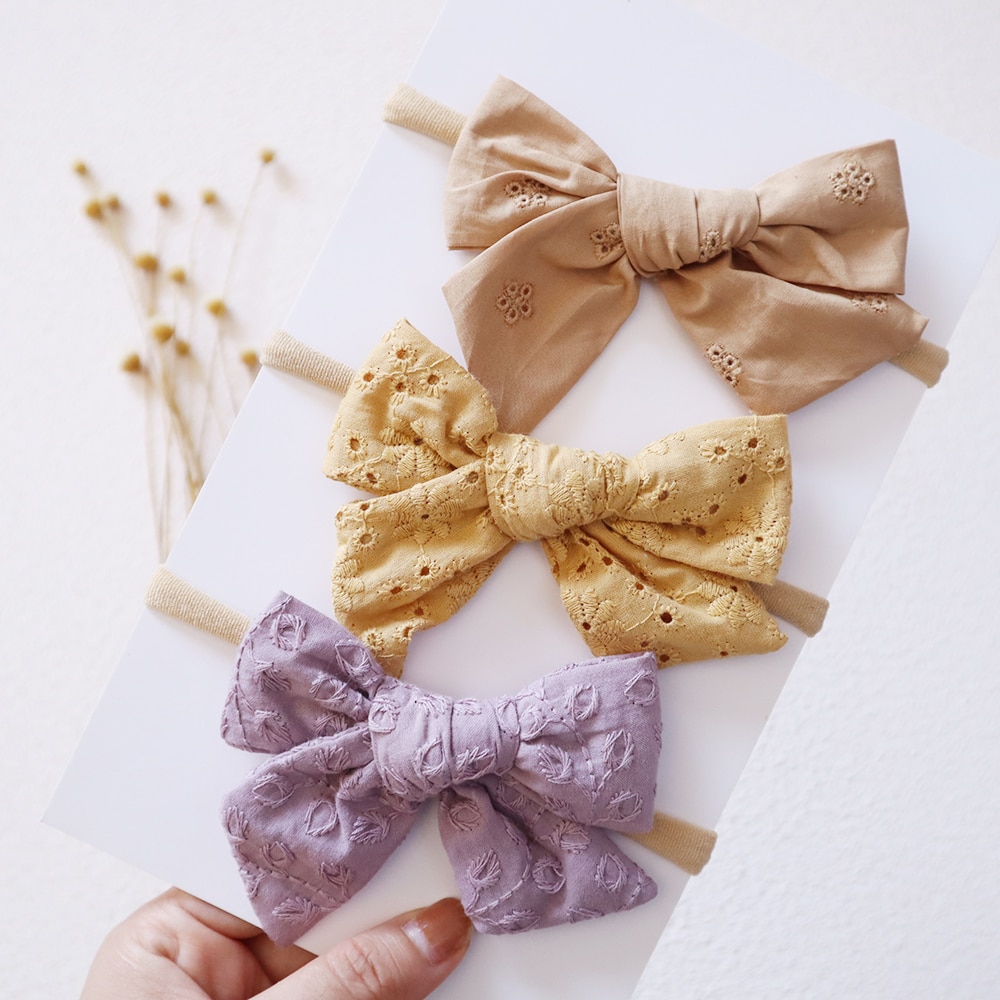 Baby Nylon Headbands 3.7 In Embroidery Newborn Hair Bows Girls Children Elastic Hairband Cotton Hairband Accessories Infant