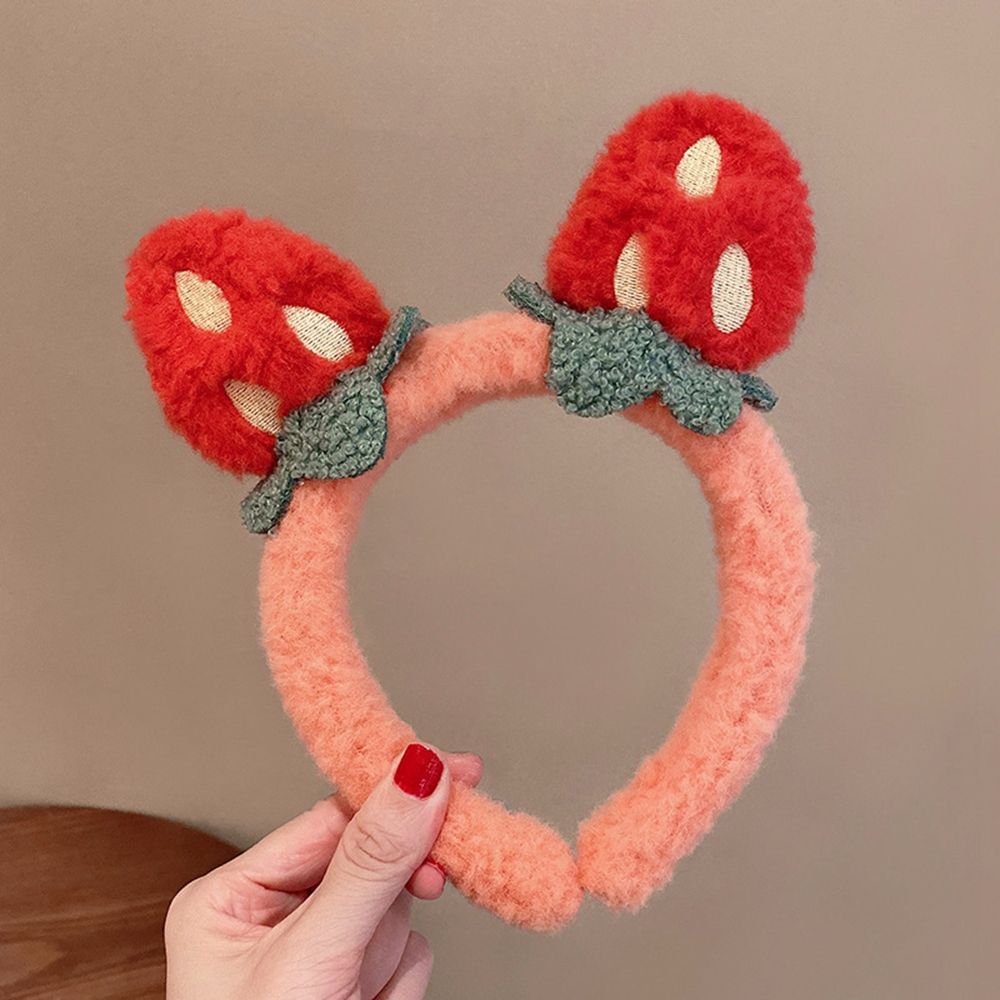 New Cute Plush Strawberry Headband Autumn Winter Head Hoop Cartoon Girls Kid Hairband Headdress Hair Accessories